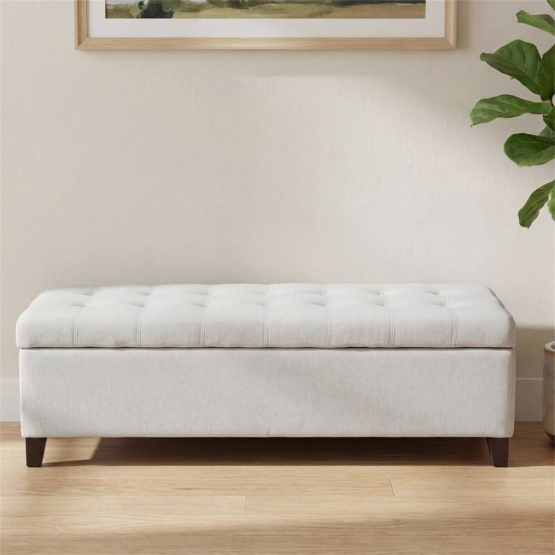 Alt View 4. HTUTWOO - Upholstered Storage Ottoman Bench - Entryway Bench, End of Bed Bench, Ottoman Foot Rest for Bedroom, Supports 300 lbs - Light Grey.