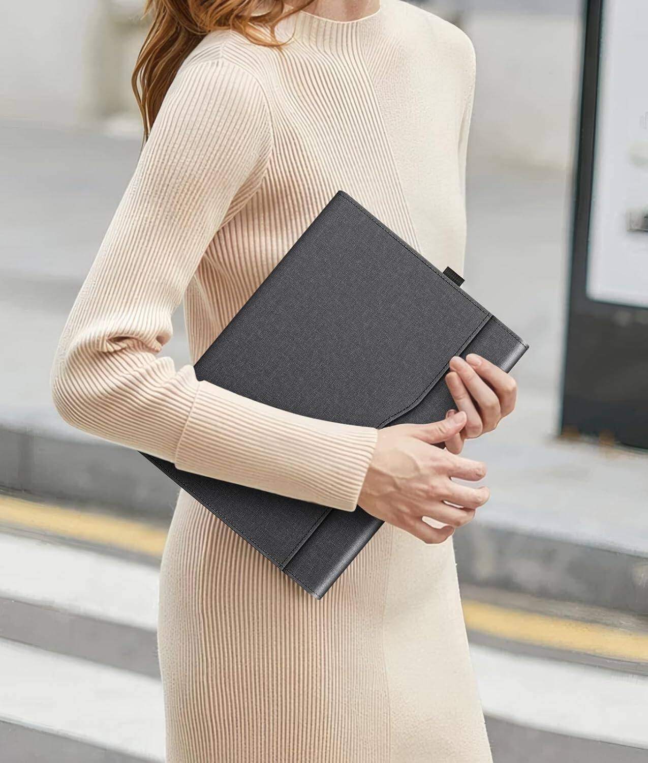 Alt View 4. Fintie - Portfolio Case for Microsoft Surface Pro 12 Inch 1st/2nd Edition (2025-2026) Multi-Angle Viewing Business TPU Back Cover - Black.
