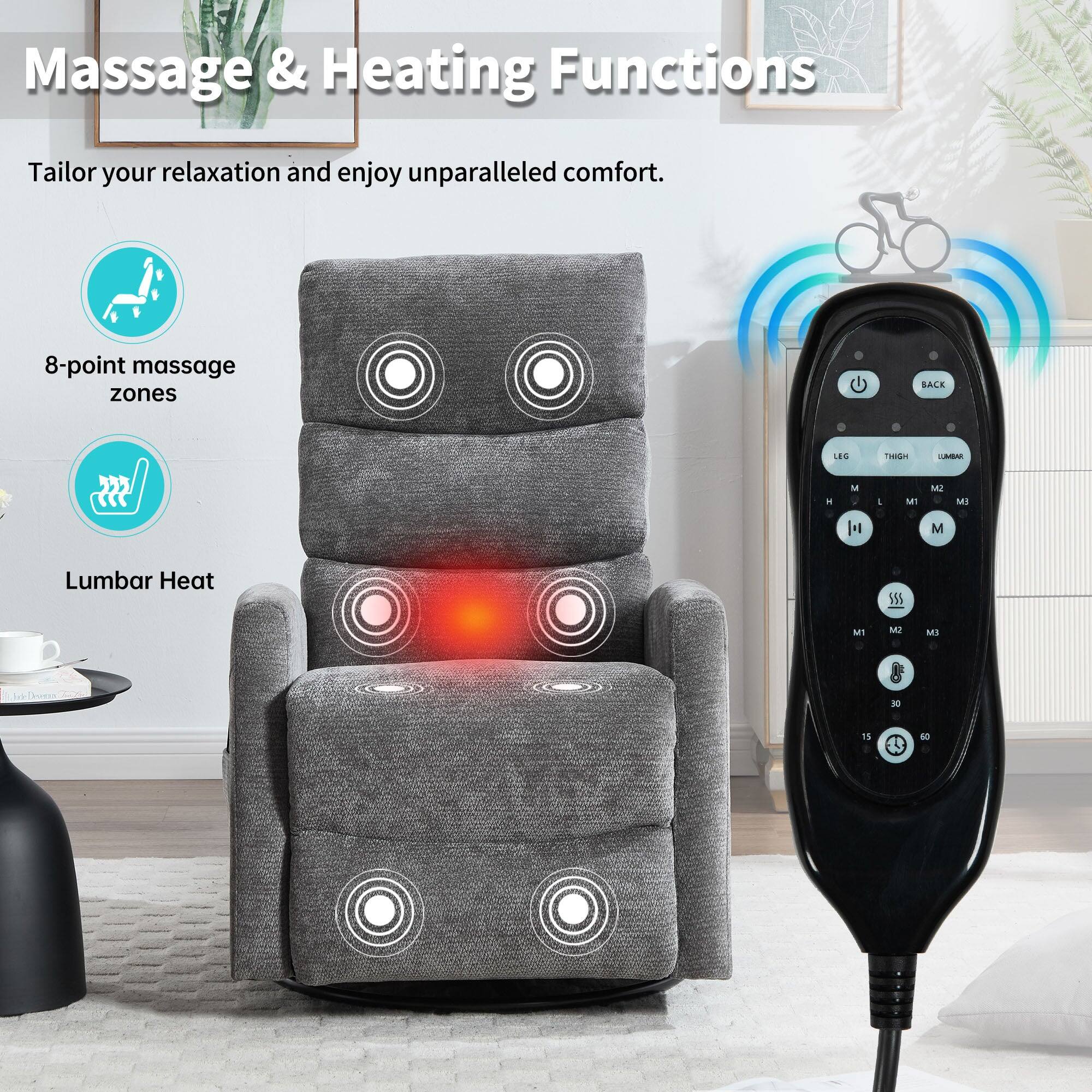 Massage & Heating Functions

Tailor your relaxation and enjoy unparalleled comfort.

8-point massage zones

Lumbar Heat