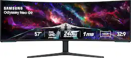 Samsung - 57" Odyssey Neo G9 Dual 4K UHD Quantum Mini-LED 240Hz 1ms HDR 1000 Curved Gaming Monitor (HDMI 2.1, DP 2.1, USB 3.0) - Black