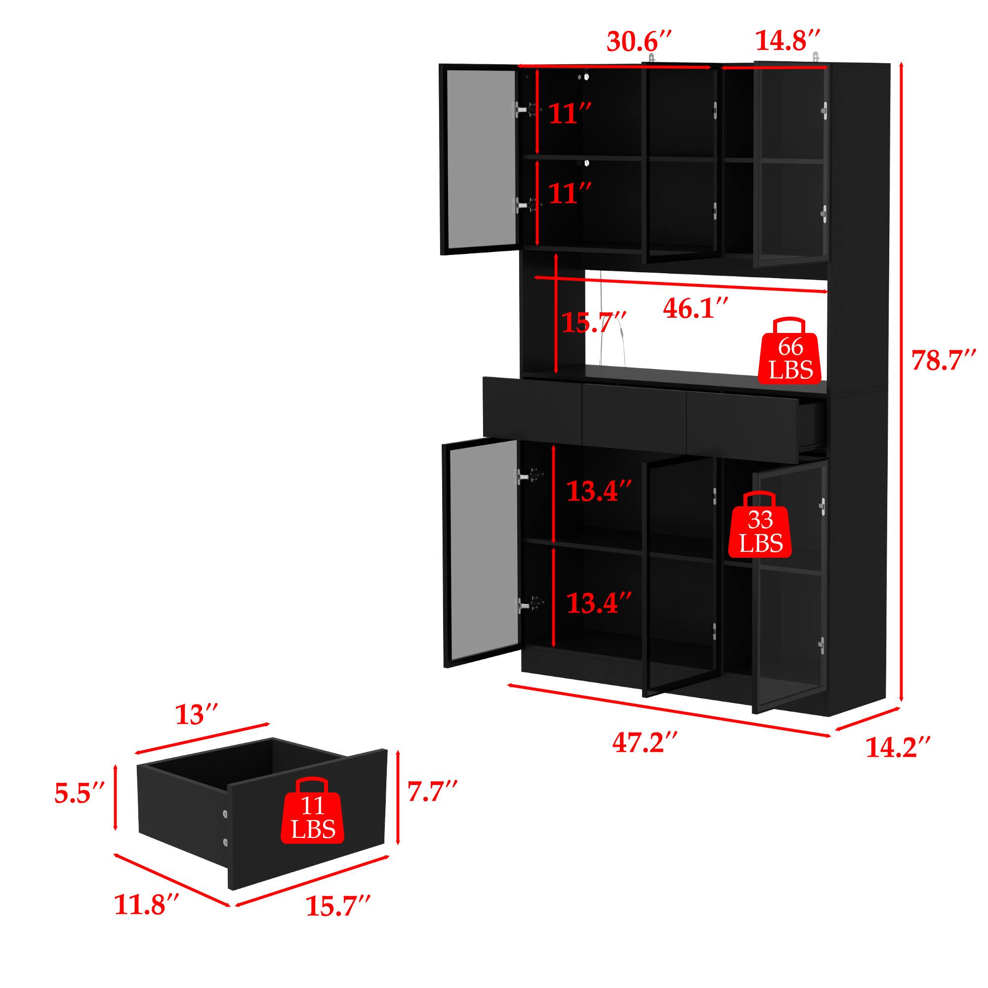 30.6" A 14.8" 11" 11" 46.1" 15.7" 66 LBS 78.7" 13.4" 33 LBS 13.4" 5.5" 13" 11 LBS 7.7" 47.2" 14.2" 11.8" 15.7"