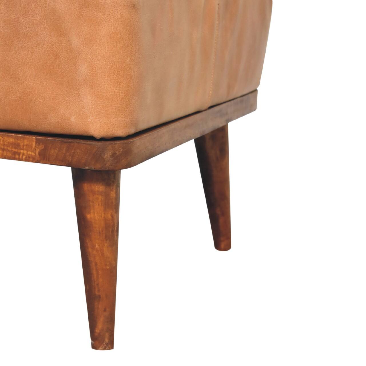 Alt View 4. Artisan Furniture - Artisan Furniture Solid Wood Tan Buffalo Leather Upholstered Footstool, Tan  and Brown - Brown.