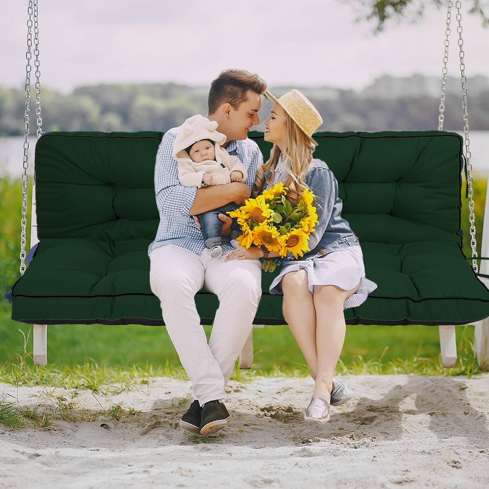 Alt View 1. Chateau Abodes - Outdoor Bench Cushion for 2-3 Seater Swing, Patio Sofa & Furniture - Waterproof Replacement Seat with Backrest - Dark Green.