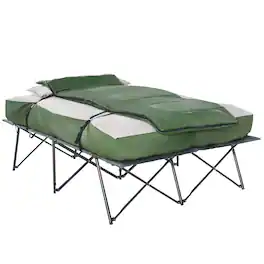 Outsunny - Folding Camping Cot Portable Outdoor Bed Set with Sleeping Bag, Inflatable Air Mattress, Comfort Pillows and Carry Bag - Green
