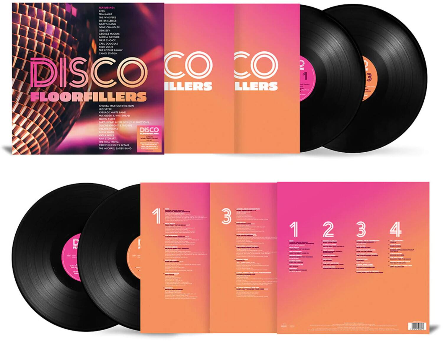 **DISCO FLOORFILLERS**

**FEATURING:**
- CHIC
- SIALAMAR
- THE WHISPERS
- GARY'S GANG
- GENE CHANEY
- GEORGE MUCRAN
- GIORGIA GARNOR
- FIRST CHOICE
- CARL DOUGLAS
- THE RITCHIE FAMILY
- CANDY STATION
- DISCO CO FLOORFILLERS
- ANDEA TRUE CONNECTION
- LEO SAYER
- MATTADON & WITHEA
- EDWIN STAR
- VILLAGE PEOPLE
- GUY LANE
- VULGAR WILLS
- VULGAR WILLS
- THE REAL THINGS
- THE ANGEL EAGLE BAND

**DISCO FLOORFILLERS**

**1**
- [Track 1]
- [Track 2]
- [Track 3]
- [Track 4]

**2**
- [Track 1]
- [Track 2]
- [Track 3]
- [Track 4]

**3**
- [Track 1]
- [Track 2]
- [Track 3]
