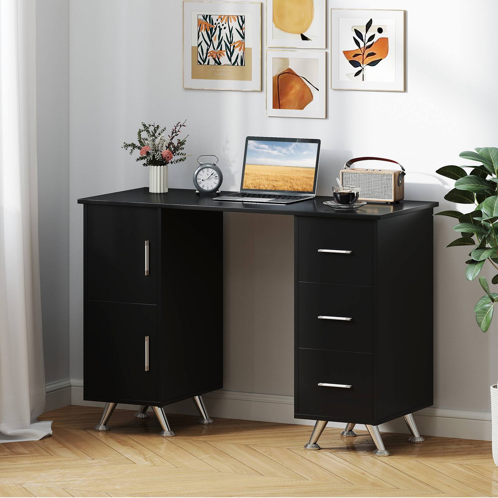 Alt View 3. Gymax - Gymax Manicure Table Nail Desk w/ Drawers Wrist Rest Metal Legs Nail Tech Station Black - Black.