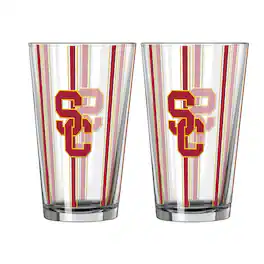 Logo Brands - USC Trojans Two-Piece 16oz. Striped Pint Glass Set - Multicolor