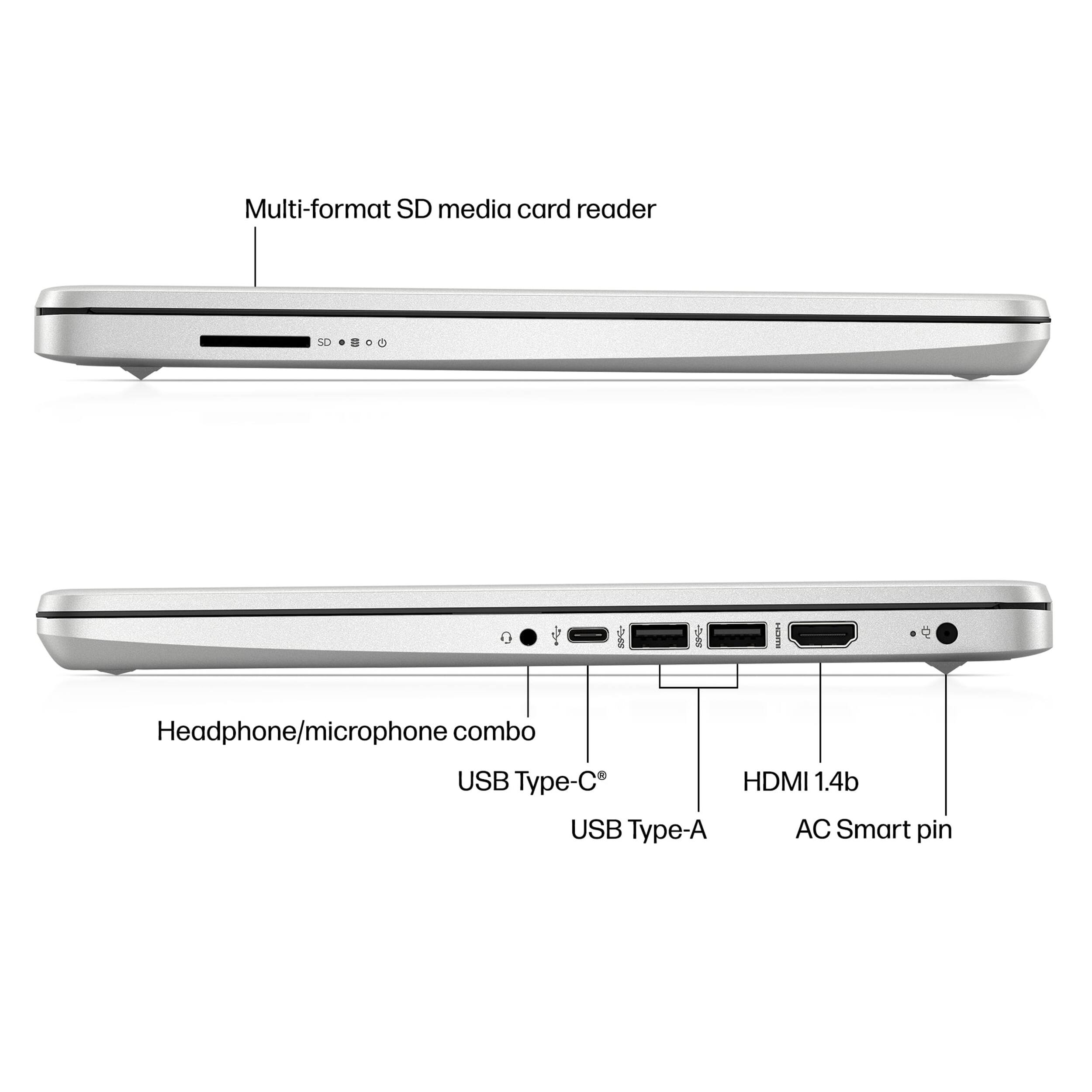 Multi-format SD media card reader

Headphone/microphone combo

USB Type-C

USB Type-A

HDMI 1.4b

AC Smart pin