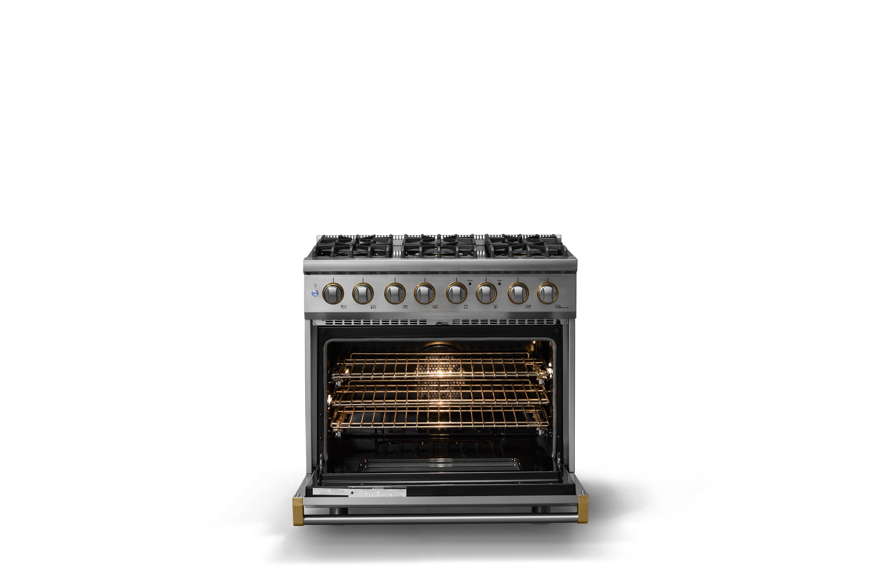 Alt View 2. Viking - 36"W. Pro5S 5.6 Cu. Ft. Freestanding Self-Clean Sealed 6 Burner Dual Fuel Convection Range-Stainless Steel/Brushed Brass - Stainless Steel.