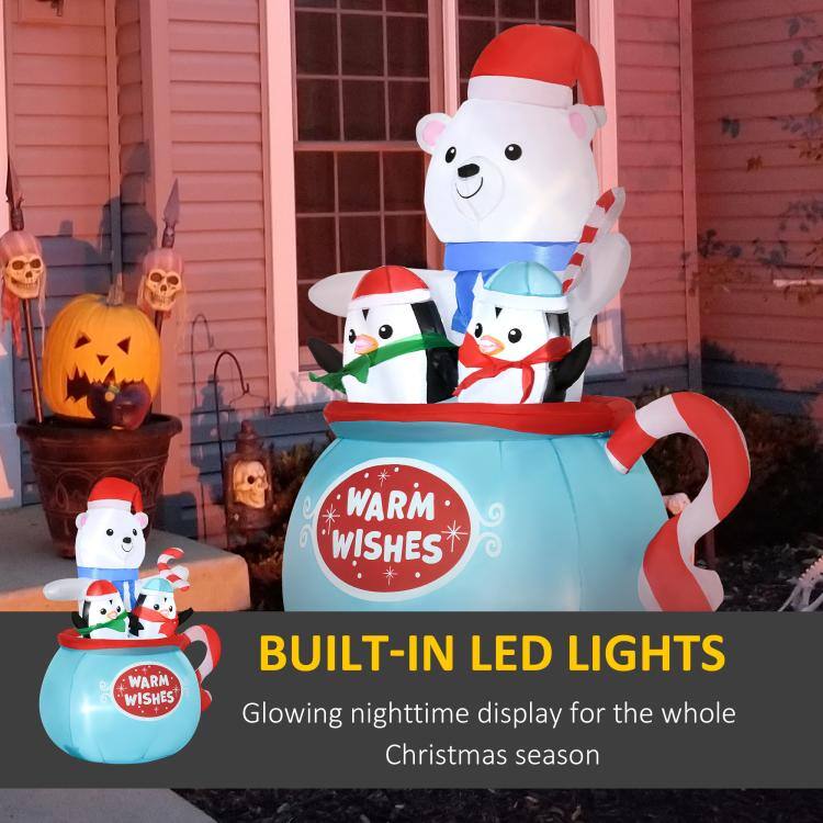 PULUZ 5ft Christmas Inflatables Outdoor Decorations Blessed Polar Bear ...