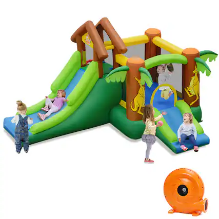 Front. Costway - Costway Inflatable Jungle Bounce House Kids Dual Slide Jumping Castle Bouncer - Multicolour.