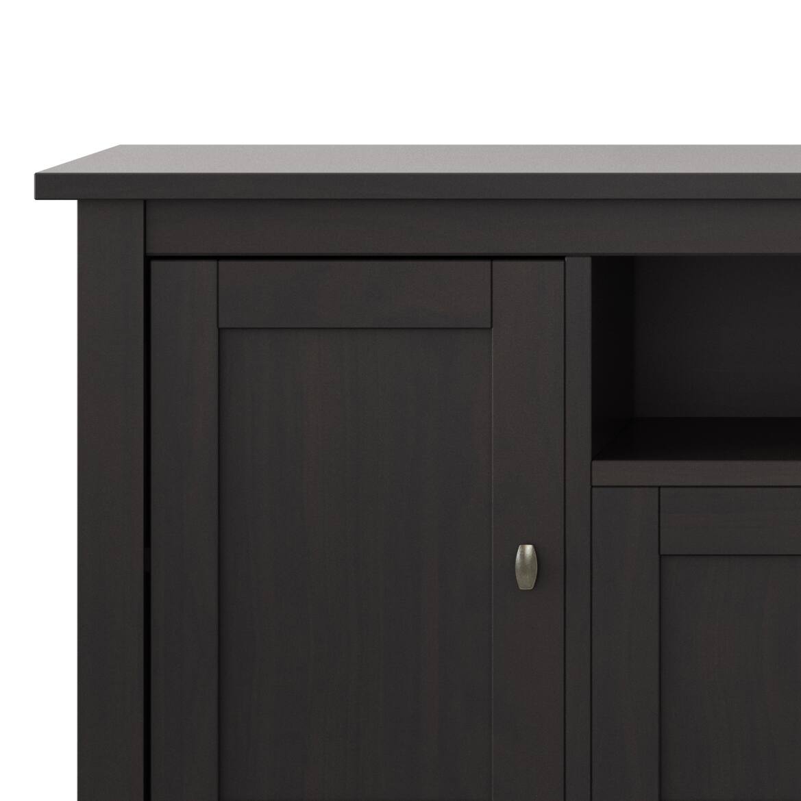 Left. Simpli Home - Warm Shaker SOLID WOOD 72 inch TV Media Stand in Hickory Brown For TVs up to 80 inches - Hickory Brown.
