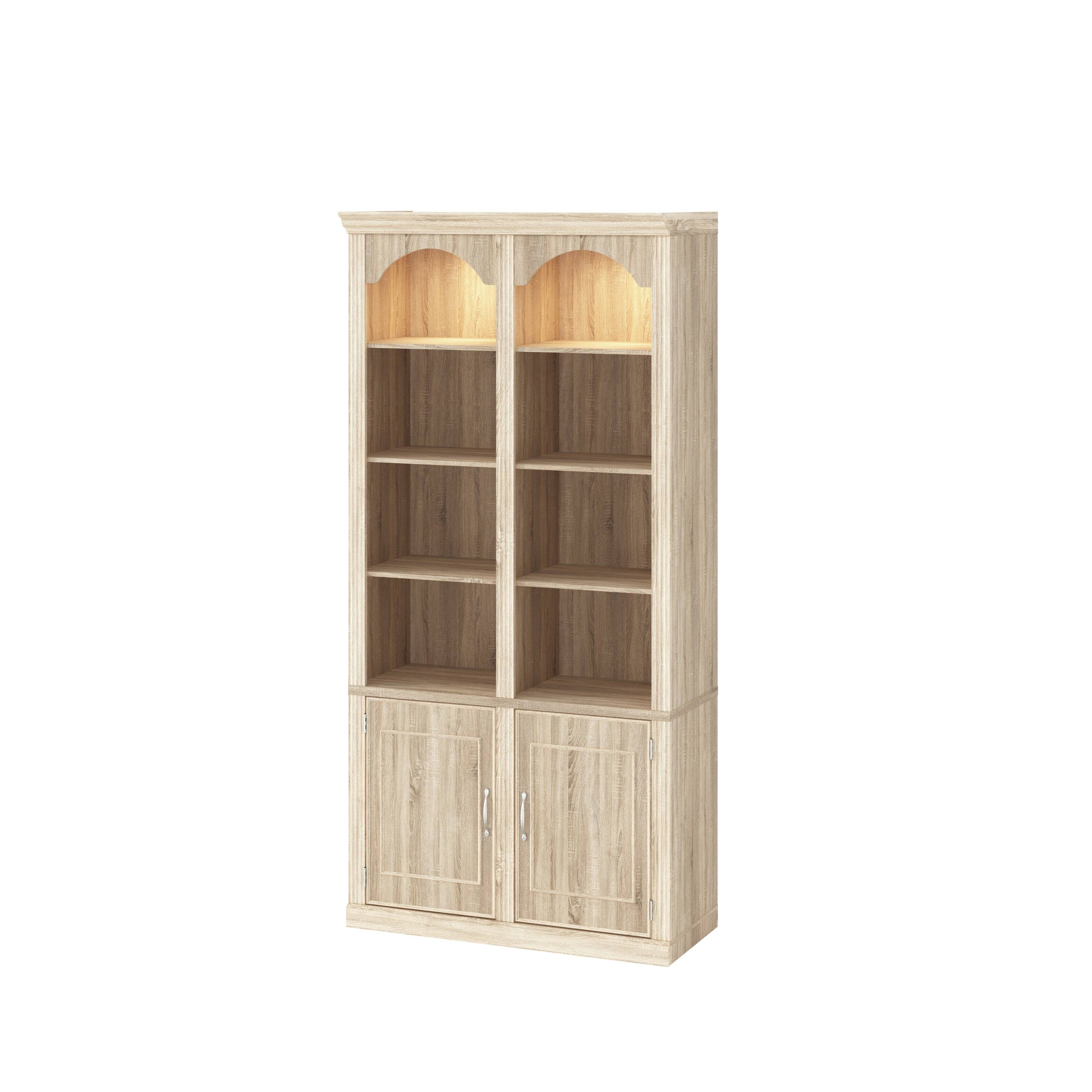 Alt View 8. FUFU & GAGA - Tall Arched Display Cabinet with LED Lights, Wooden Bookcase with Storage Doors, 43" Wide Cabinet for Home Office - Light Oak.