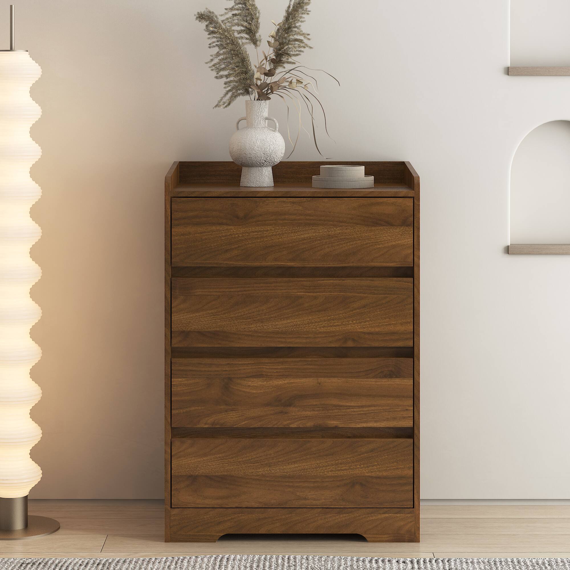 Angle. Forest'nSky - Brown Wood 4 drawer 25.59 in. Wide Chest of Drawers with Sturdy Frame for Living Room - Brown.