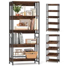 Costway - 1 PCS 5 Tier Bookshelf 62" Tall Bookcase with Tiltable Shelves Display Storage Rack - Brown