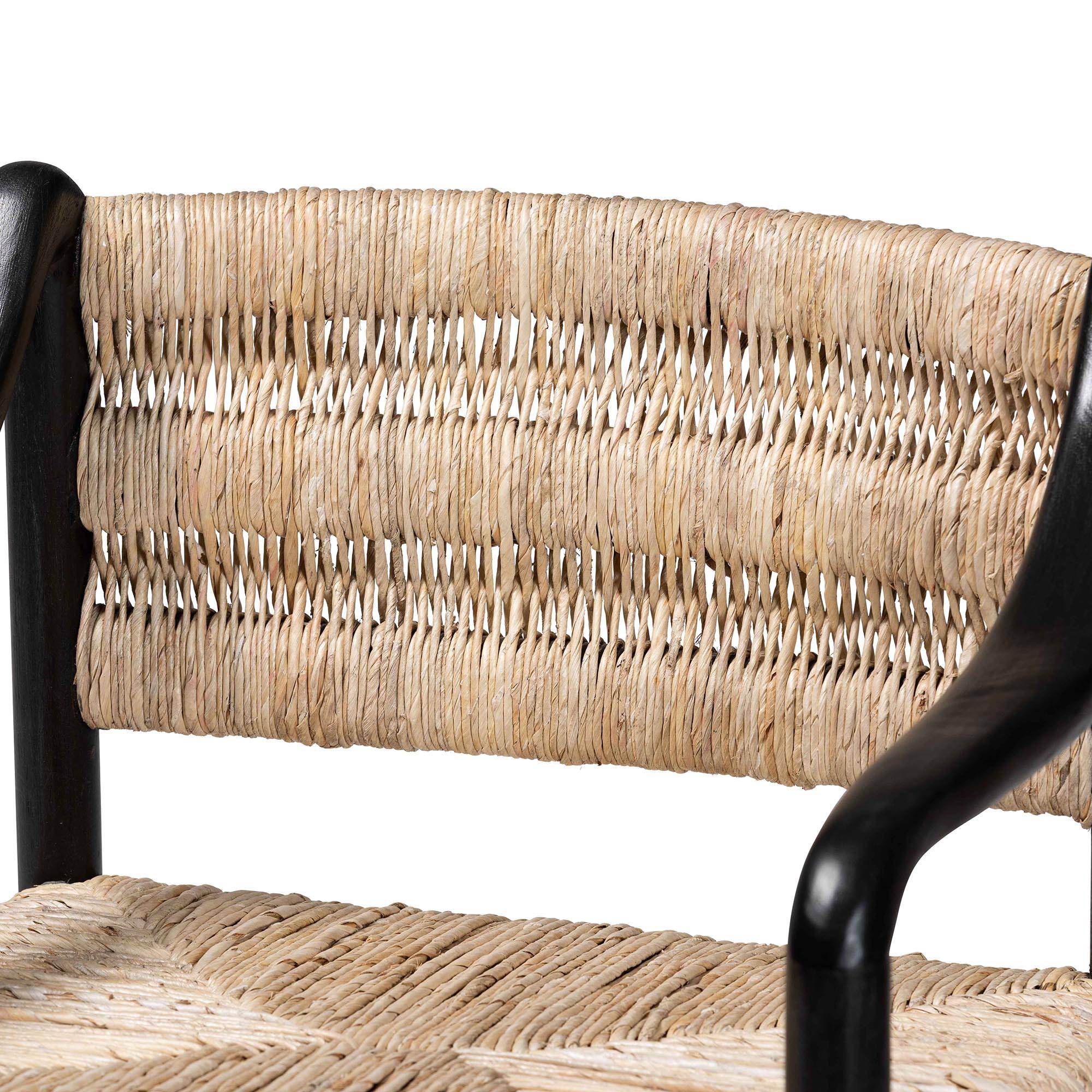 Alt View 1. bali & pari - Onda Handwoven Seagrass Dining Chair - Natural Fiber Wicker Armchair with Mahogany Wood Frame - Black/Natural Brown.