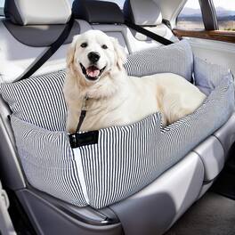 wowmax - Large Dog Car Booster Seat - Elevated Pet Seat w/Safety Belt, Non-Slip Base & Storage Pockets - Blue