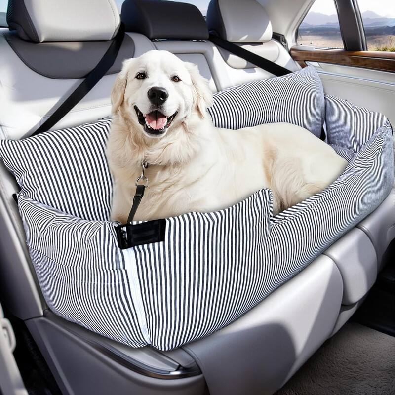 Front. wowmax - Large Dog Car Booster Seat - Elevated Pet Seat w/Safety Belt, Non-Slip Base & Storage Pockets - blue.
