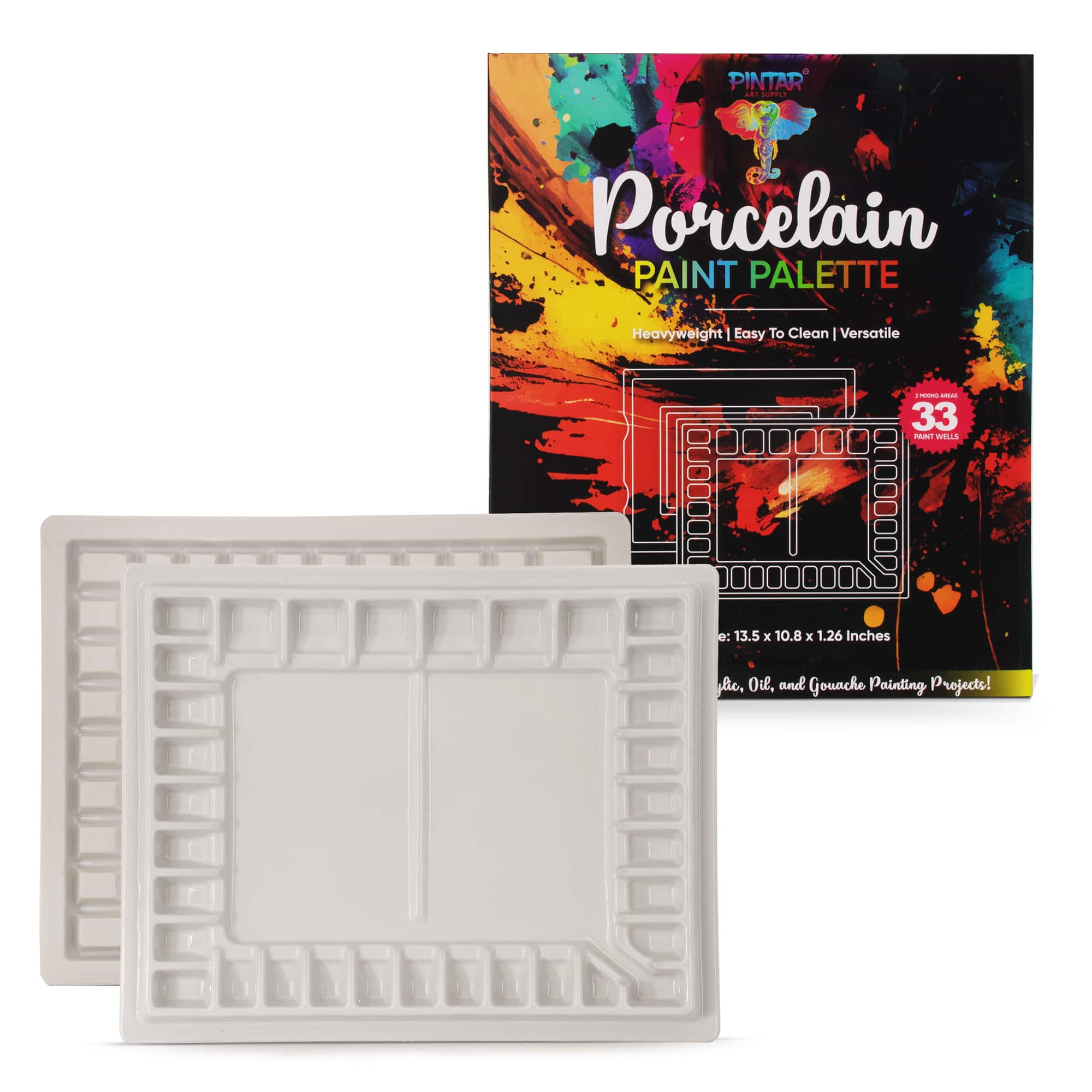 Pintar - Ceramic Watercolor Paint Palette Tray - 33-Well Ceramic Palette | Large Mixing Areas - 13.5 x 10.8 Paint Pallet price history on PriceWatchPro