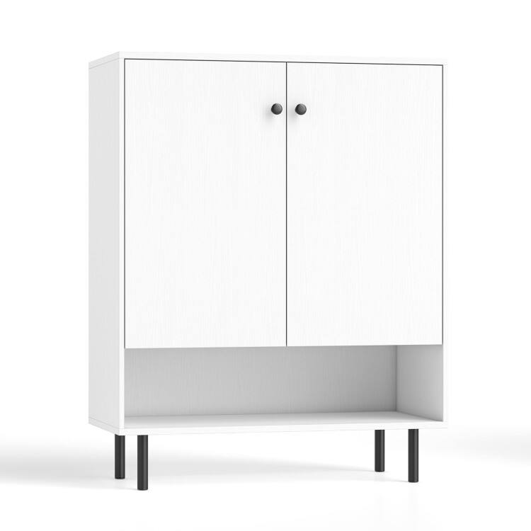 Front. SlickBlue - Kitchen Sideboard Buffet Cabinet with 2 Doors and Adjustable Shelf - White.