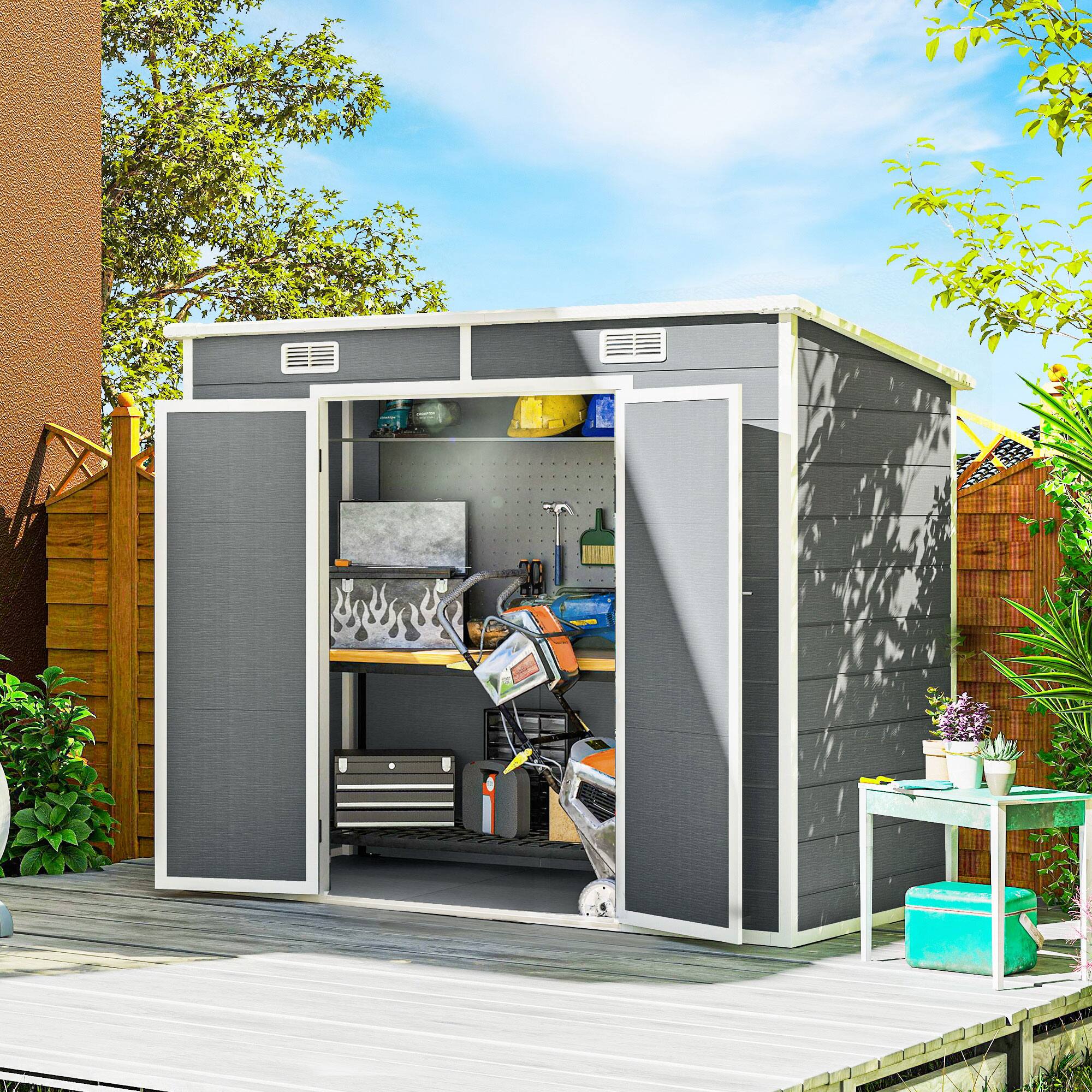 Alt View 1. Outsunny - x 4' Plastic Outdoor Storage Shed with Floor, Window.