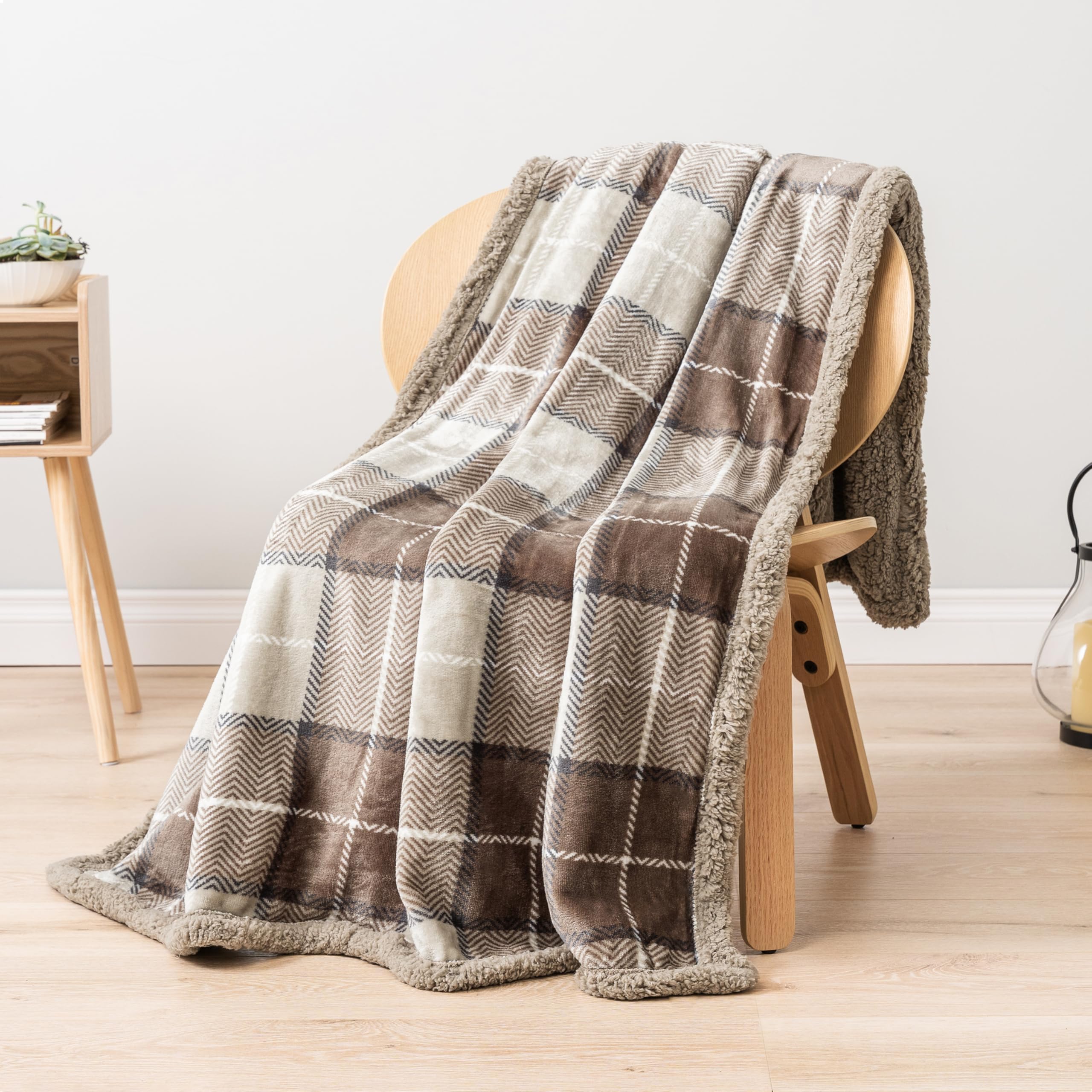 Alt View 5. Alchemy Casas - Taupe Plaid Sherpa Throw Blanket For Couch Twins Soft Fuzzy Cabin And Throws Warm Cozy Winter Gift - Melange Latte 50 x 60 Inches.