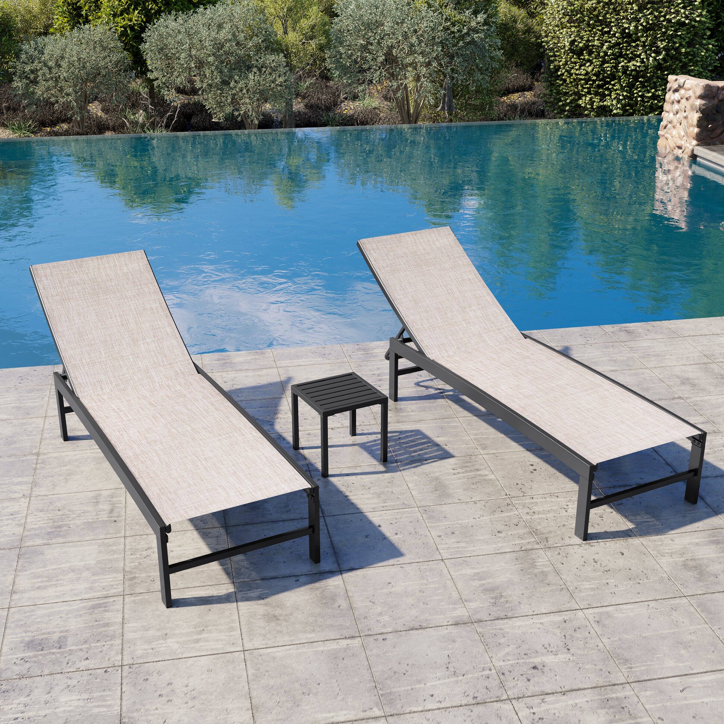 Front. Crestlive Products - Crestlive Products Chaise Lounge Chair Outdoor Set of 3 Adjustable 5 Positions Pool Tanning Recliner Beige - Beige.