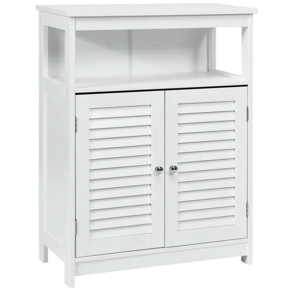 Alt View 6. Kadyn - Wood Freestanding Bathroom Storage Cabinet with Double Shutter Door-White, Bathroom Cabinets for Entryway Storage - White.