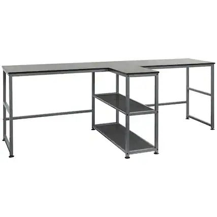 Front. Glintex - 83" Two Person Computer Desk,2 Storage Shelves, Double Desk Workstation, Book Shelf, Long Desk Table for Home Office - Black.