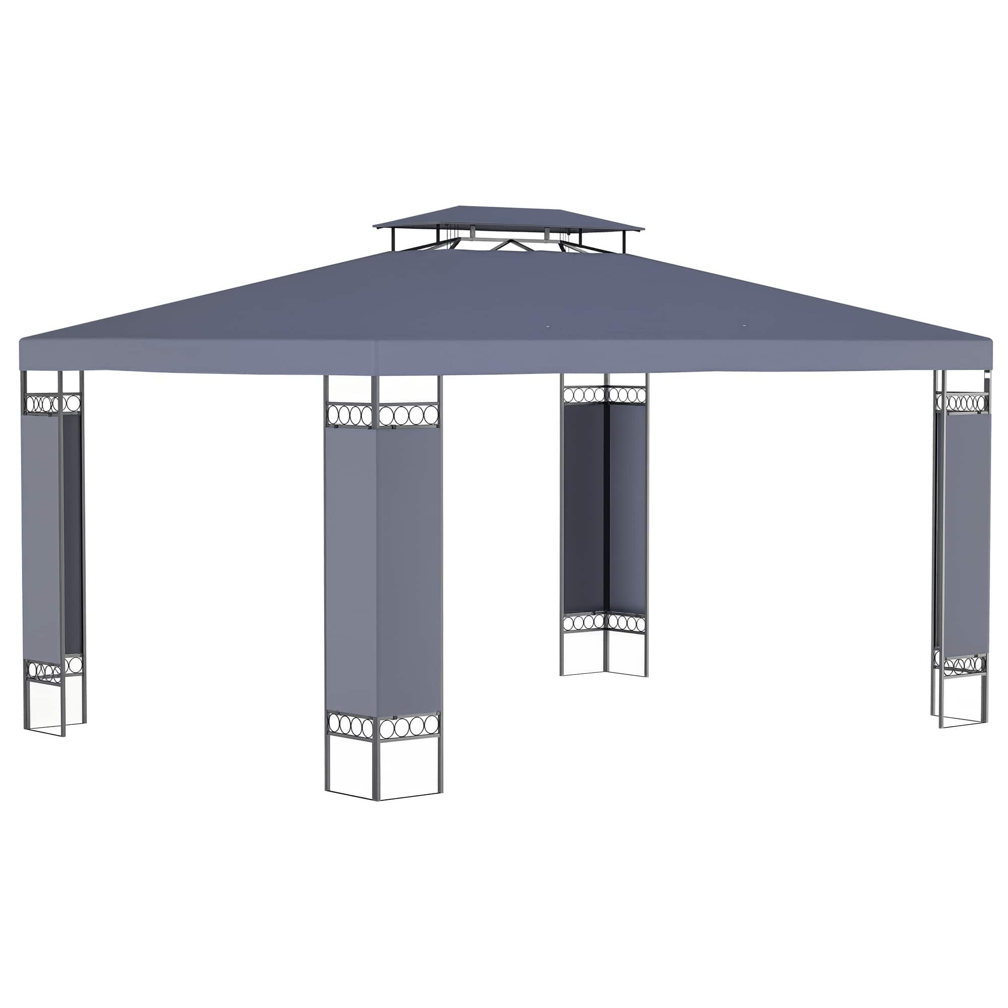Outsunny - Patio Gazebo, Double Roof Outdoor Gazebo Canopy Shelter with Screen Decorate Corner Frame, for Garden, Lawn - Gray