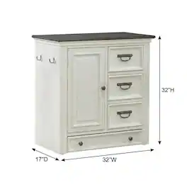 Starlight Canyon Home - Cottage Pine Dog Feeding Station Cabinet with Pet Food Storage Drawers - Wirebrushed White W/ Charcoal Tops