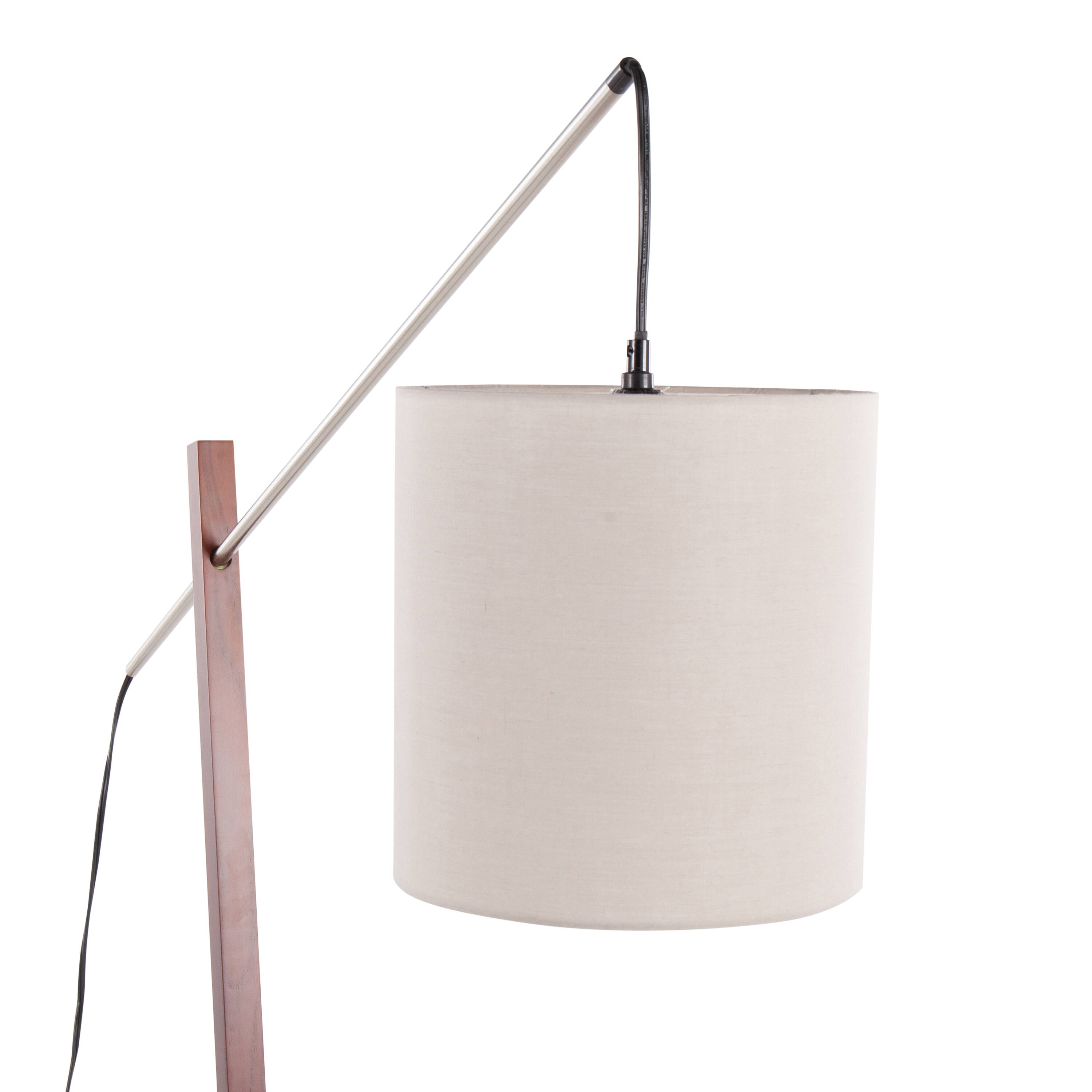 Alt View 1. Loheer - Loheer Floor Lamp Walnut Wood and Satin Nickel with Grey Fabric Shade Modern Standing Light for Living Room Bedroom - Acacia Wood.