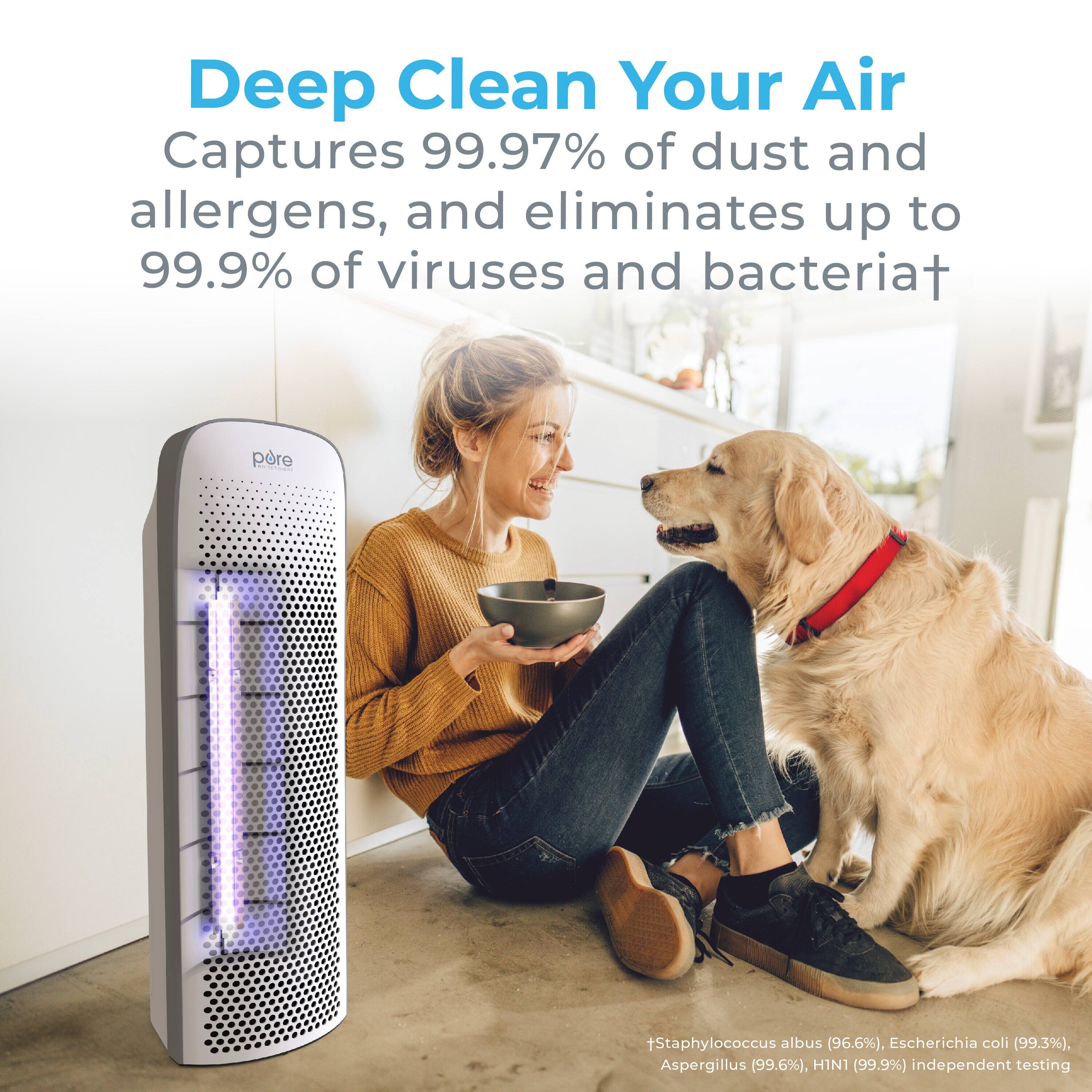 Deep Clean Your Air  
Captures 99.97% of dust and allergens, and eliminates up to 99.9% of viruses and bacteria†  

†Staphylococcus albus (96.6%), Escherichia coli (99.3%), Aspergillus (99.6%), H1N1 (99.9%) independent testing