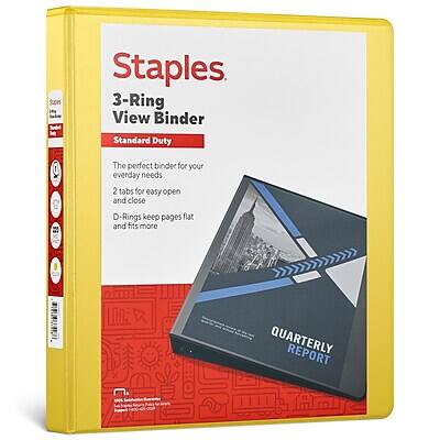 Staples  
3-Ring View Binder  
Standard Duty  

The perfect binder for your everyday needs  
2 tabs for easy open and close  
D-Rings keep pages flat and fits more  

QUARTERLY REPORT