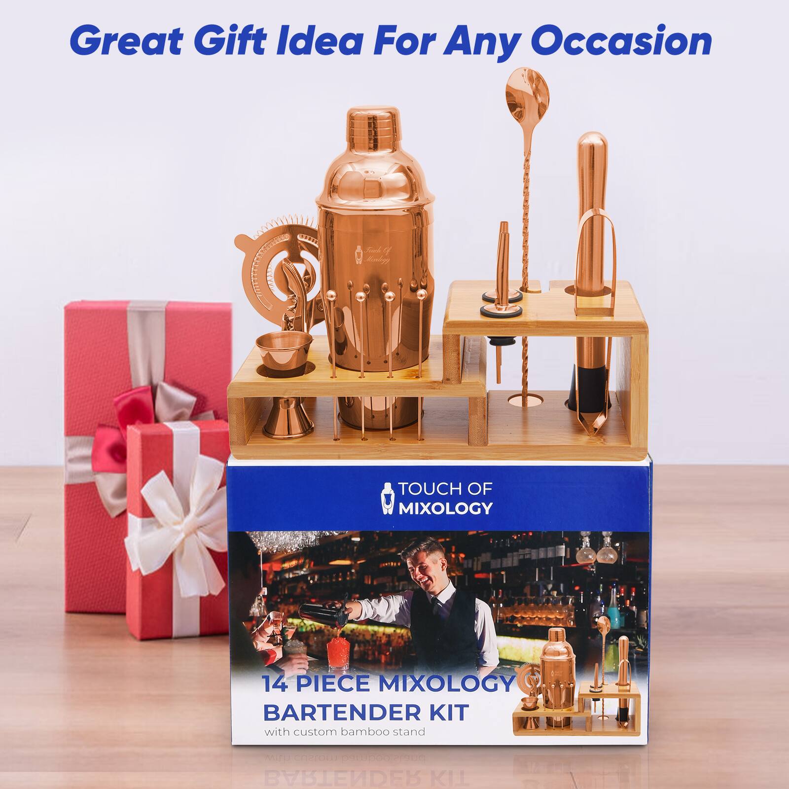 Great Gift Idea For Any Occasion

TOUCH OF MIXOLOGY

14 PIECE MIXOLOGY BARTENDER KIT with custom bamboo stand