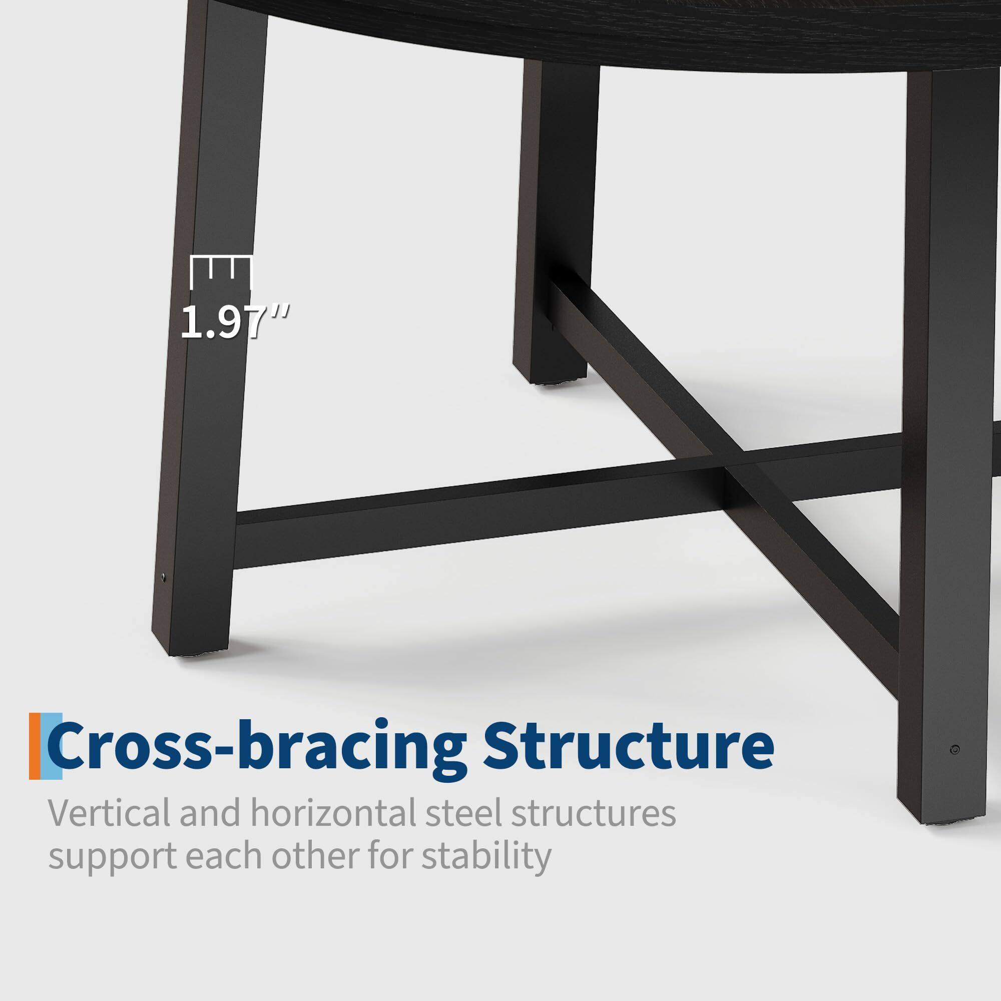 1.97" Cross-bracing Structure  
Vertical and horizontal steel structures support each other for stability