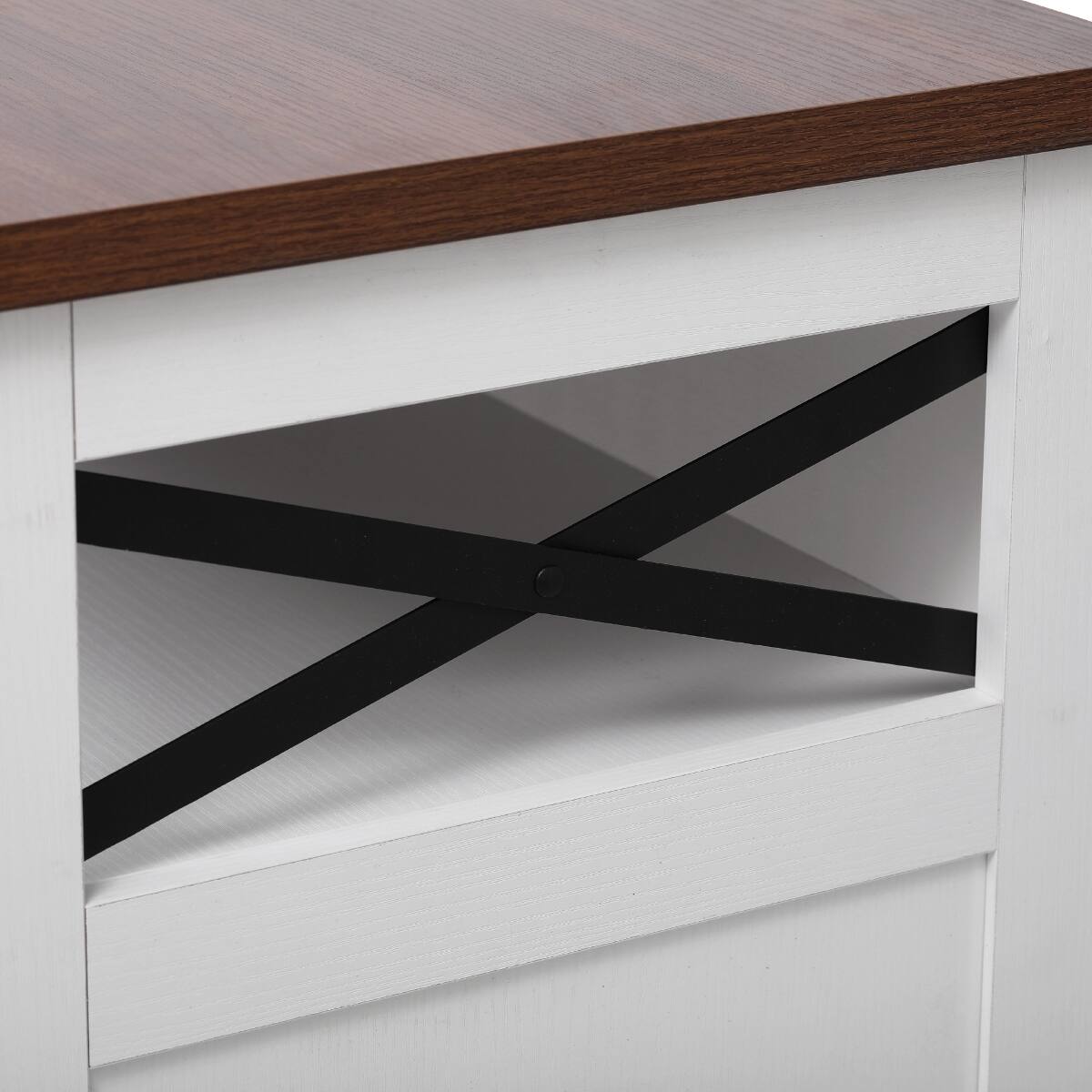 Back. Loheer - Loheer 46.5'' Farmhouse Kitchen Island with Drop Leaf, Rolling Kitchen Cart with Power Outlet and Beaded Drape, White - White.