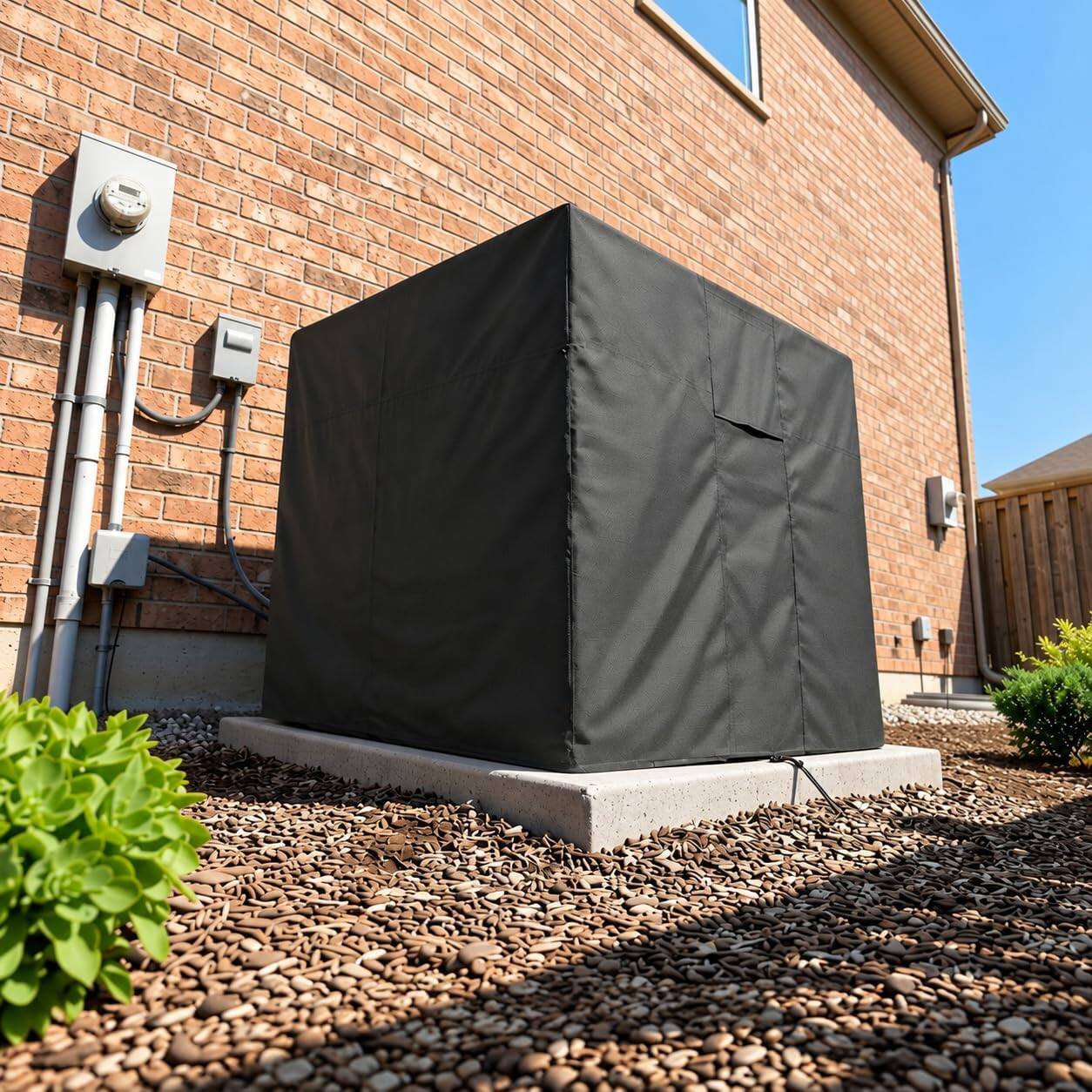 Alt View 2. KHOMO GEAR - Air Conditioner Cover for Outside Units Waterproof, Central AC Unit Cover with Side Vents - 33.5"W x 34.5"D x 31"H - Black.