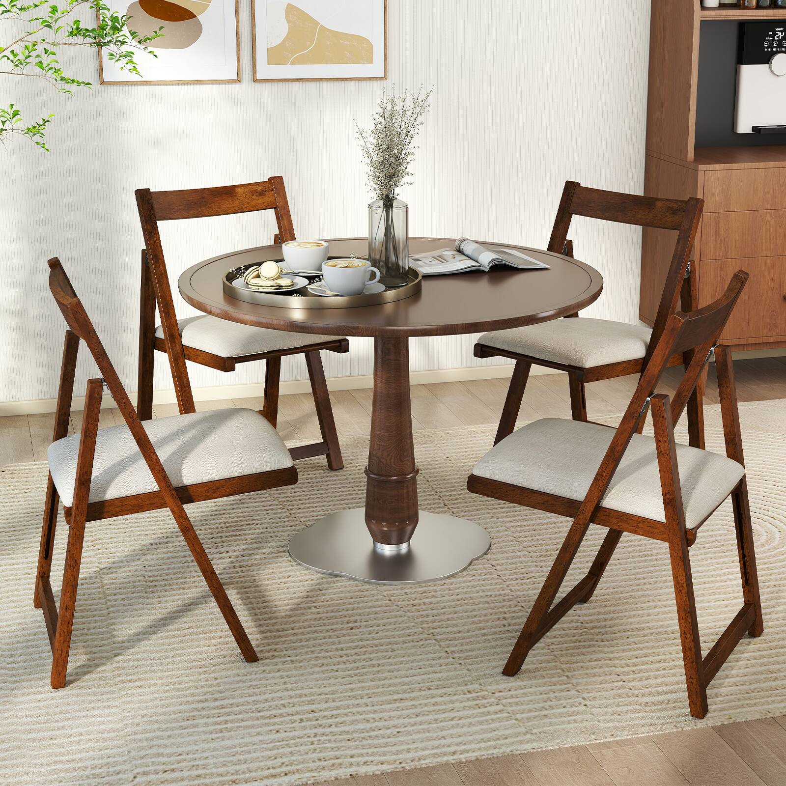 Alt View 1. Costway - Costway Folding Dining Chair Set of 4 Rubber Wood Frame for Dining Room - Walnut.