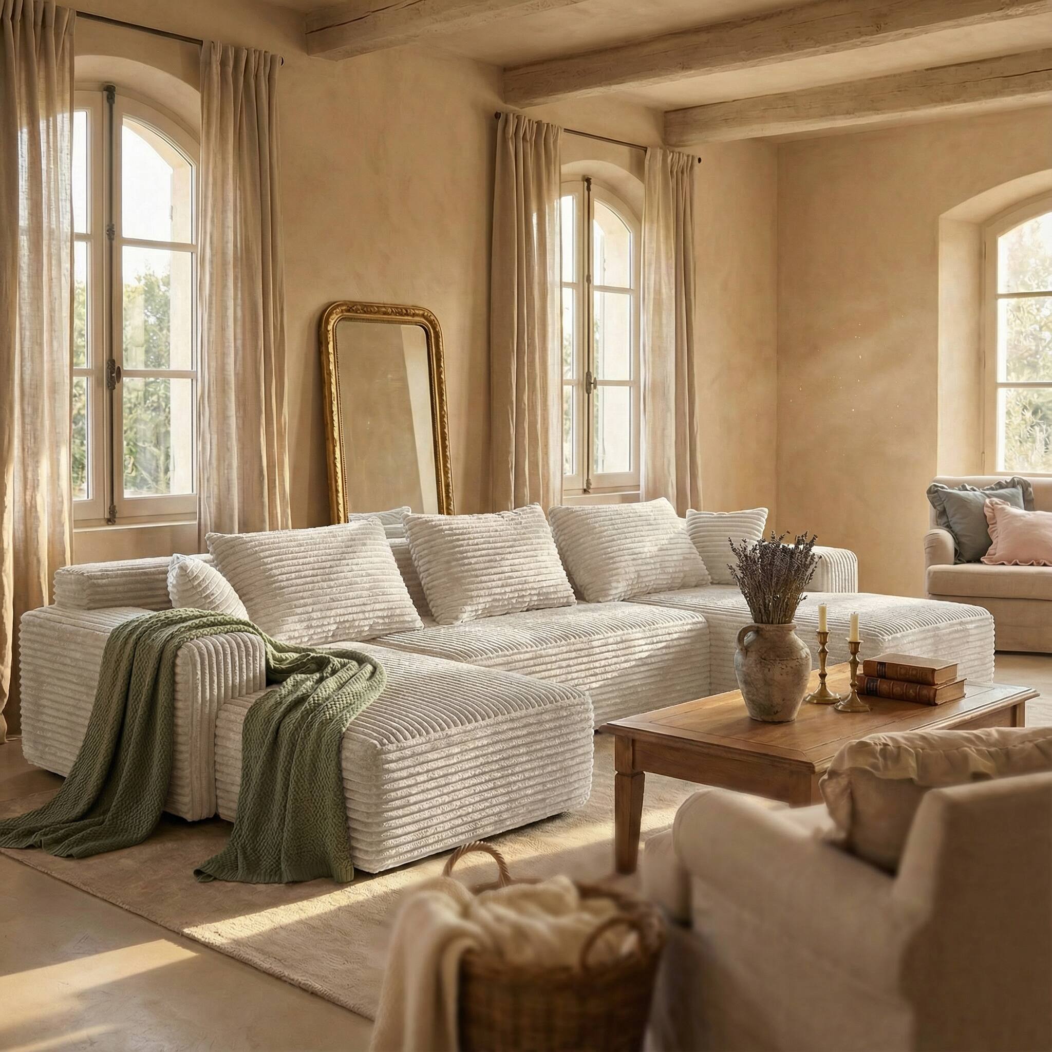 Alt View 9. FUFU & GAGA - Beige Modular Plush Velvet Sectional Sofa with Chaise, Soft High-Density Foam, Pet-Friendly Living Room Couch - White.