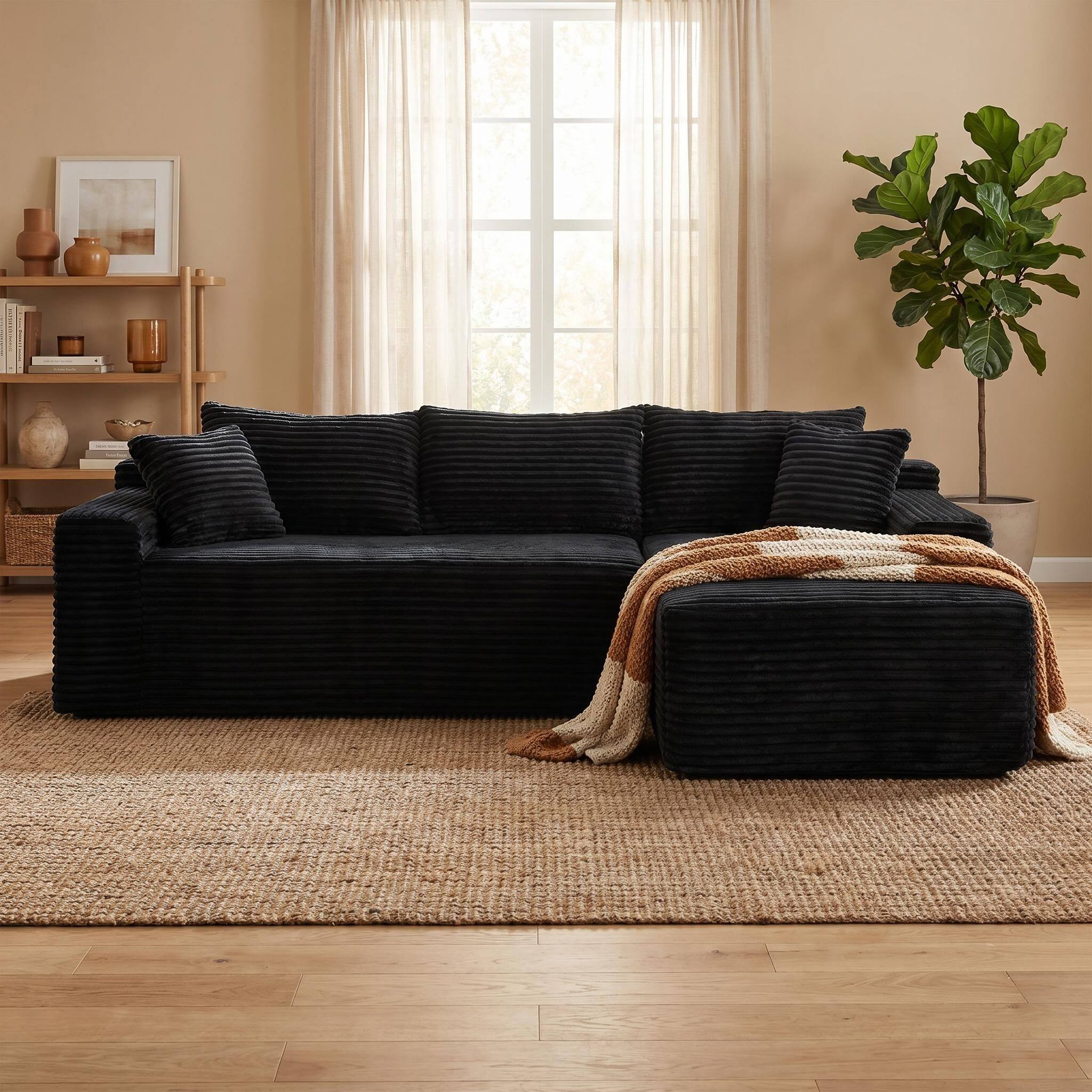 Alt View 2. Meqiodas - 94.5" Modular Sectional Sofa, Convertible Sofa Bed, No Assembly Required Cloud Couch with Deep Seat, for Living Room - Black.