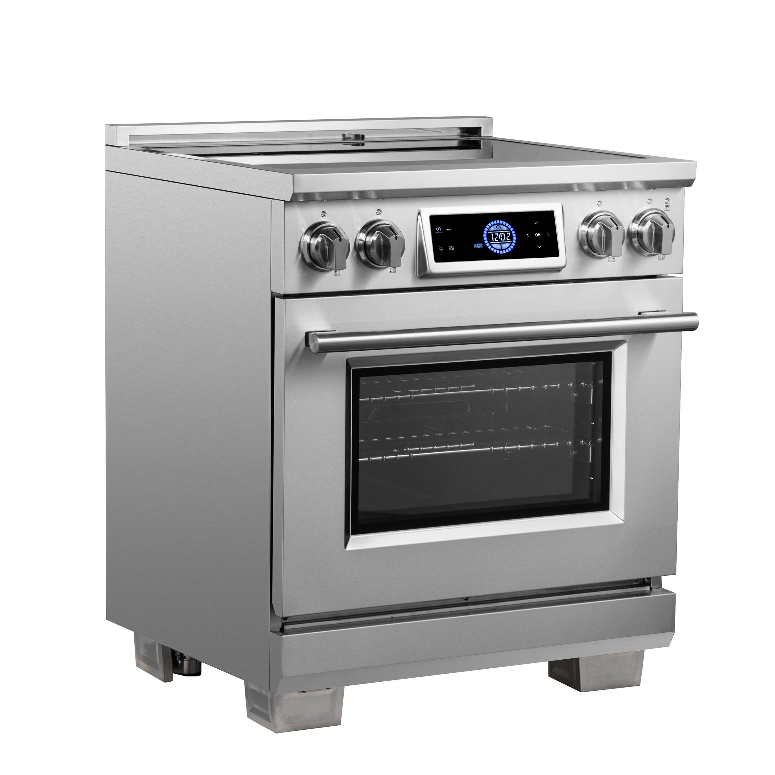 Left. Forno Appliances - Maximus 4.32 Cu. Ft. Freestanding Electric Induction Range with Air Fryer - Stainless Steel.