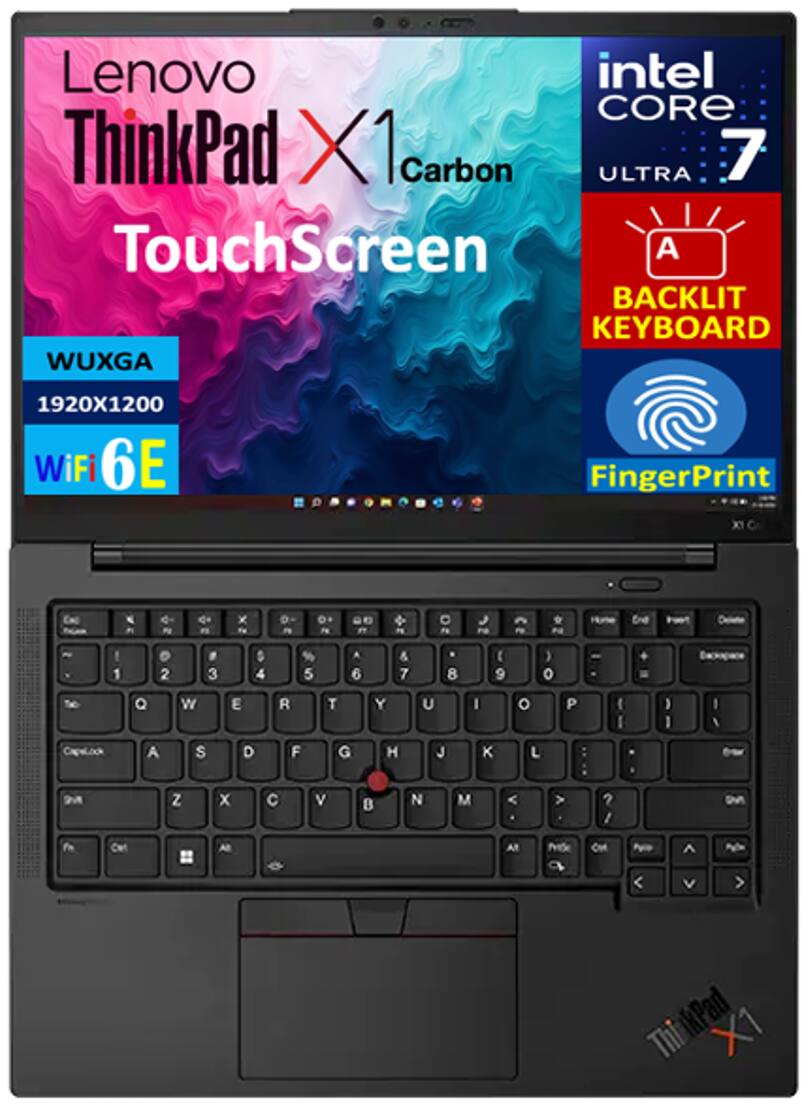Lenovo ThinkPad X1 Carbon  
TouchScreen  
WUXGA 1920x1200  
WiFi 6E  
Intel Core i7  
Backlit Keyboard  
Fingerprint  
Ultra