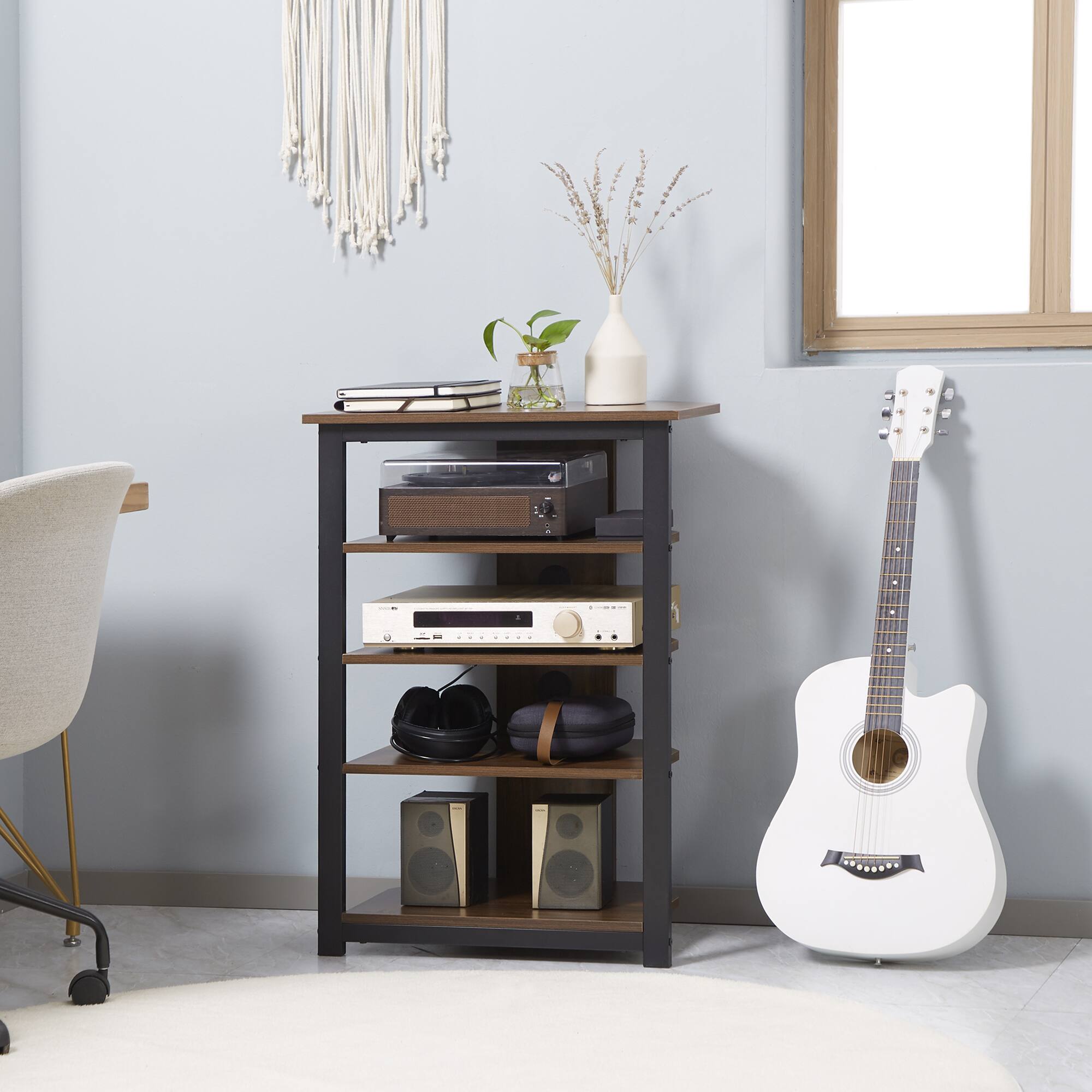 Alt View 1. Homcom - Stand with 4-Tier Audio Rack AV Media Corner Shelf with Cable Management - Brown.