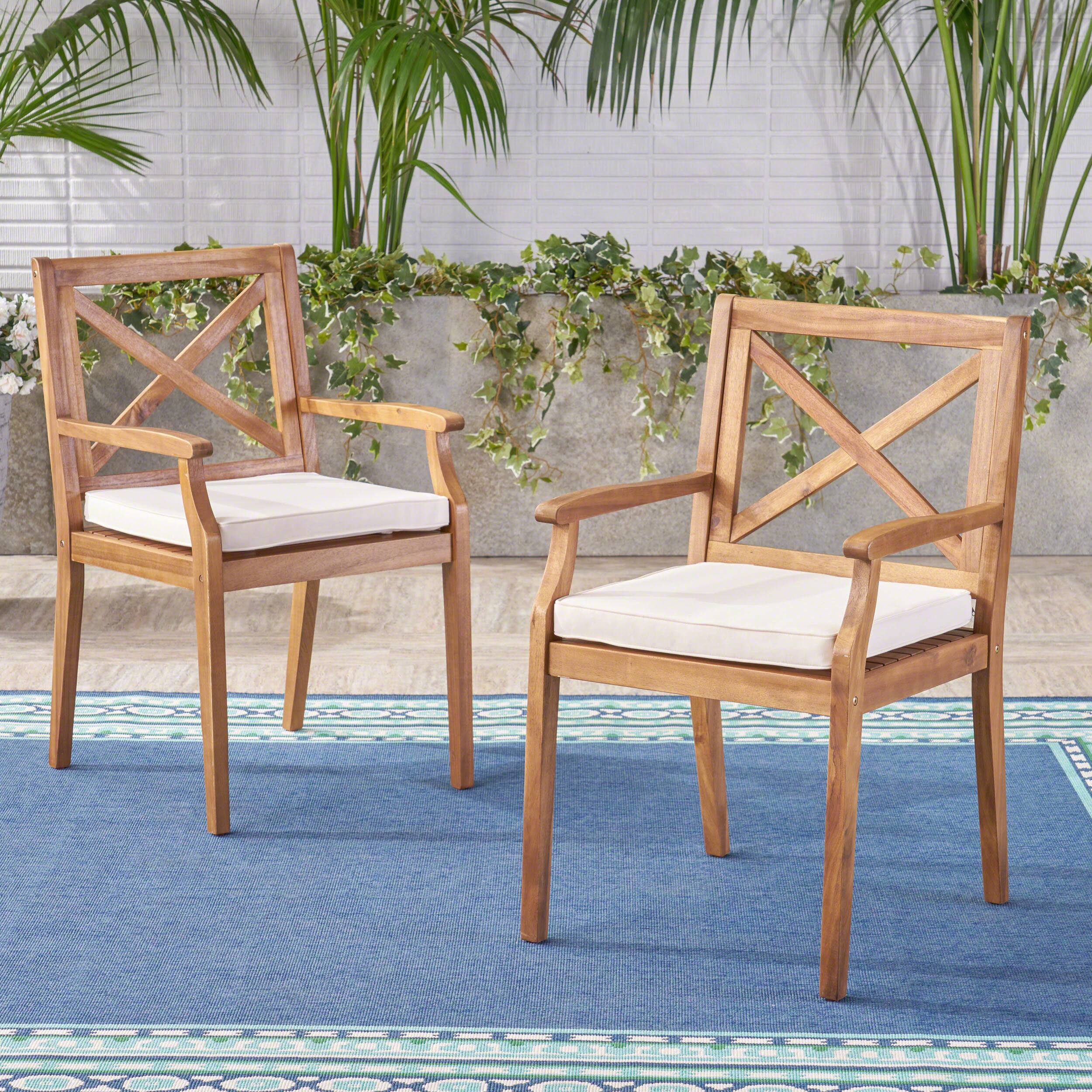 Front. Whisen - 2-Piece Outdoor Dining Chair Set with Cushions, Solid Wood Patio Seating for Backyard, Garden & Poolside - Cream | Teak.