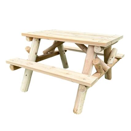 Front. Contoured Comfort - 4' Log Picnic Table Attached Benches - Brown.