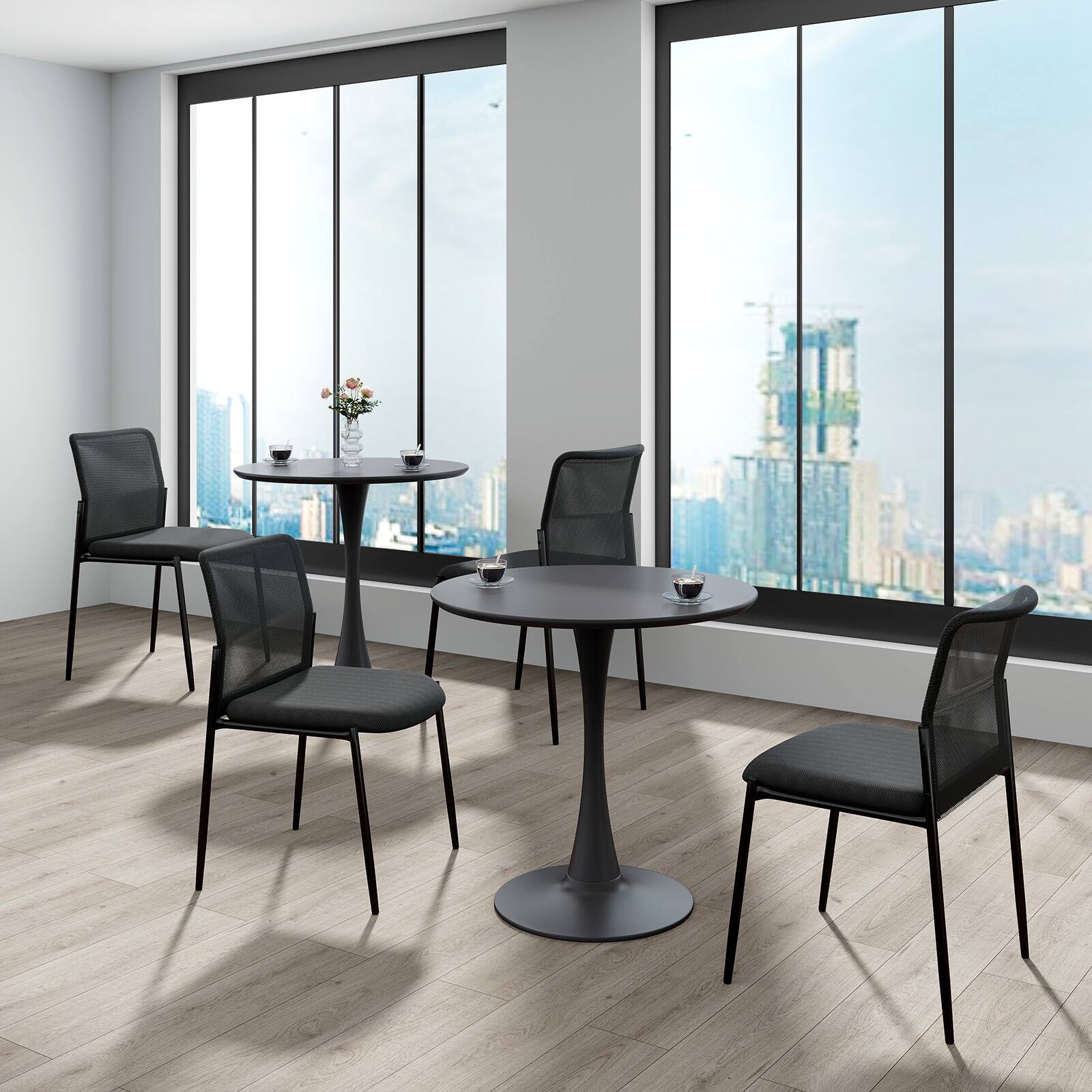 Angle. Costway - Office Guest Chair Set of 4 with Breathable Mesh Back Padded Seat - Black.