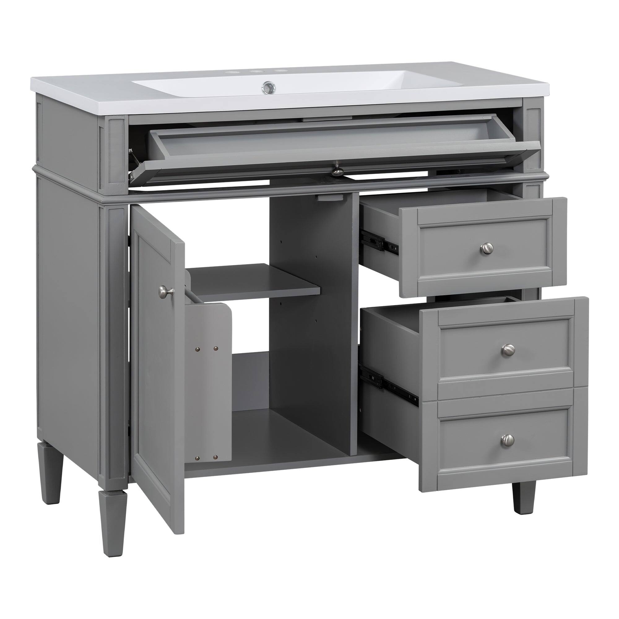 Alt View 10. Boyel Living - 36 Inch Bathroom Vanity Set with Mirror Cabinet Resin Sink 3 Drawers 2 Doors Gray - Gray.