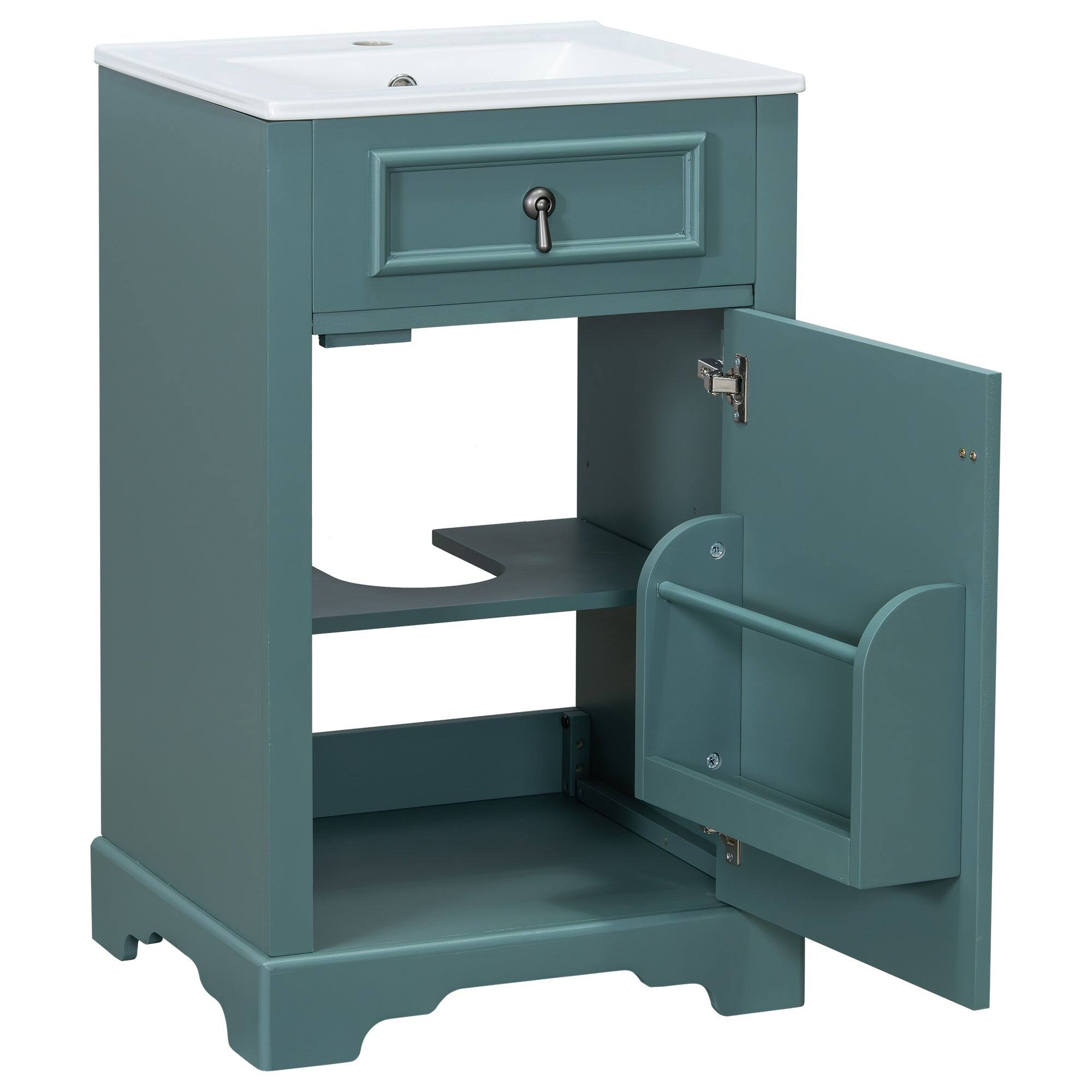 Left. Boyel Living - 20 Inch Green Bathroom Vanity with Ceramic Sink Soft Close Door Adjustable U-Shaped Shelf Door Storage Rack - Gray.