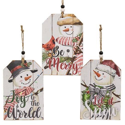 BreeBe - *Christmas Snowman Beaded Wood Tag 3 Asstd - Multicolor